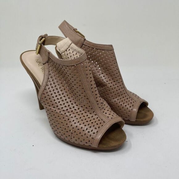 Nine West 7 Eada Peep Toe Heels Buckle Tan Size 8.5 - Picture 1 of 9